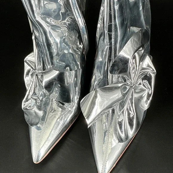 Sam Edelman Size 8 Silver Metallic Pointed Esmae Ankle Bootie Bow Stiletto Boots